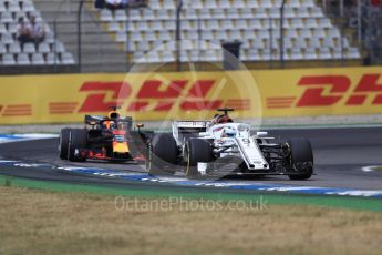 World © Octane Photographic Ltd. Formula 1 – German GP - Race. Alfa Romeo Sauber F1 Team C37 – Marcus Ericsson and Aston Martin Red Bull Racing TAG Heuer RB14 – Daniel Ricciardo. Hockenheimring, Baden-Wurttemberg, Germany. Sunday 22nd July 2018.
