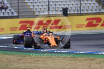 World © Octane Photographic Ltd. Formula 1 – German GP - Race. McLaren MCL33 – Stoffel Vandoorne and Scuderia Toro Rosso STR13 – Pierre Gasly. Hockenheimring, Baden-Wurttemberg, Germany. Sunday 22nd July 2018.