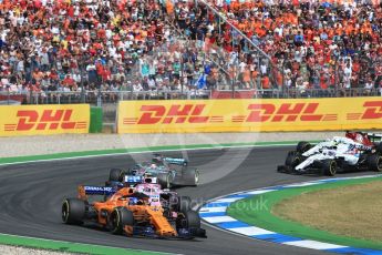 World © Octane Photographic Ltd. Formula 1 – German GP - Race. McLaren MCL33 – Fernando Alonso and Sahara Force India VJM11 - Esteban Ocon, Mercedes AMG Petronas Motorsport AMG F1 W09 EQ Power+ - Lewis Hamilton, Williams Martini Racing FW41 – Sergey Sirotkin and Alfa Romeo Sauber F1 Team C37 – Marcus Ericsson. Hockenheimring, Baden-Wurttemberg, Germany. Sunday 22nd July 2018.