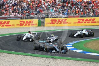 World © Octane Photographic Ltd. Formula 1 – German GP - Race. Mercedes AMG Petronas Motorsport AMG F1 W09 EQ Power+ - Lewis Hamilton, Williams Martini Racing FW41 – Sergey Sirotkin and Alfa Romeo Sauber F1 Team C37 – Marcus Ericsson and Lance Stroll. Hockenheimring, Baden-Wurttemberg, Germany. Sunday 22nd July 2018.