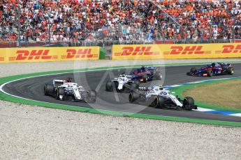 World © Octane Photographic Ltd. Formula 1 – German GP - Race. Williams Martini Racing FW41 – Sergey Sirotkin and Lance Stroll and Alfa Romeo Sauber F1 Team C37 – Marcus Ericsson and Scuderia Toro Rosso STR13 – Brendon Hartley and Pierre Gasly. Hockenheimring, Baden-Wurttemberg, Germany. Sunday 22nd July 2018.