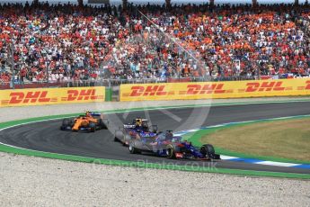 World © Octane Photographic Ltd. Formula 1 – German GP - Race. Scuderia Toro Rosso STR13 – Brendon Hartley and Pierre Gasly, Aston Martin Red Bull Racing TAG Heuer RB14 – Daniel Ricciardo and McLaren MCL33 – Stoffel Vandoorne. Hockenheimring, Baden-Wurttemberg, Germany. Sunday 22nd July 2018.