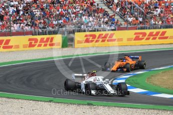 World © Octane Photographic Ltd. Formula 1 – German GP - Race. Alfa Romeo Sauber F1 Team C37 – Charles Leclerc and McLaren MCL33 – Fernando Alonso. Hockenheimring, Baden-Wurttemberg, Germany. Sunday 22nd July 2018.