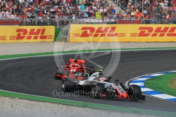World © Octane Photographic Ltd. Formula 1 – German GP - Race. Haas F1 Team VF-18 – Kevin Magnussen and Scuderia Ferrari SF71-H – Sebastian Vettel. Hockenheimring, Baden-Wurttemberg, Germany. Sunday 22nd July 2018.