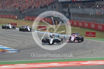 World © Octane Photographic Ltd. Formula 1 – German GP - Race. Mercedes AMG Petronas Motorsport AMG F1 W09 EQ Power+ - Lewis Hamilton and Sahara Force India VJM11 - Esteban Ocon. Hockenheimring, Baden-Wurttemberg, Germany. Sunday 22nd July 2018.