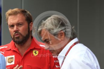 World © Octane Photographic Ltd. Formula 1 - German GP - Paddock. Gino Rosato – Ferrari Corporate Affairs and Carlos Sainz Sr.. Hockenheimring, Baden-Wurttemberg, Germany. Sunday 22nd July 2018.