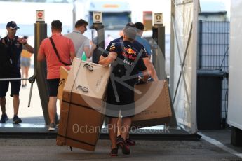 World © Octane Photographic Ltd. Formula 1 – German GP - Paddock. Aston Martin Red Bull Racing mechanics with packing cases. Hockenheimring, Baden-Wurttemberg, Germany. Friday 20th July 2018.