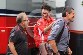 World © Octane Photographic Ltd. Formula 1 - German GP - Paddock. Gene Haas  - Founder and Chairman and Guenther Steiner  - Team Principal of Haas F1 Team with Mattia Binotto – Chief Technical Officer - Scuderia Ferrari. . Hockenheimring, Baden-Wurttemberg, Germany. Saturday 21st July 2018.