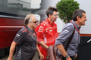 World © Octane Photographic Ltd. Formula 1 - German GP - Paddock. Gene Haas  - Founder and Chairman and Guenther Steiner  - Team Principal of Haas F1 Team with Mattia Binotto – Chief Technical Officer - Scuderia Ferrari. . Hockenheimring, Baden-Wurttemberg, Germany. Saturday 21st July 2018.