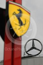 World © Octane Photographic Ltd. Formula 1 – German GP - Paddock. Scuderia Ferrari and Mercedes logos. Hockenheimring, Baden-Wurttemberg, Germany. Saturday 21st July 2018.
