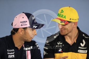 World © Octane Photographic Ltd. Formula 1 – German GP - FIA Drivers’ Press Conference. Renault Sport F1 Team RS18 – Nico Hulkenberg and Sahara Force India VJM11 - Sergio Perez. Hockenheimring, Baden-Wurttemberg, Germany. Thursday 19th July 2018.