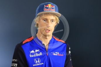 World © Octane Photographic Ltd. Formula 1 – German GP - FIA Drivers’ Press Conference. Scuderia Toro Rosso STR13 – Brendon Hartley. Hockenheimring, Baden-Wurttemberg, Germany. Thursday 19th July 2018.