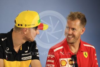 World © Octane Photographic Ltd. Formula 1 – German GP - FIA Drivers’ Press Conference. Renault Sport F1 Team RS18 – Nico Hulkenberg and Scuderia Ferrari SF71-H – Sebastian Vettel. Hockenheimring, Baden-Wurttemberg, Germany. Thursday 19th July 2018.
