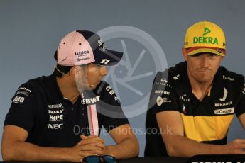 World © Octane Photographic Ltd. Formula 1 – German GP - FIA Drivers’ Press Conference. Renault Sport F1 Team RS18 – Nico Hulkenberg and Sahara Force India VJM11 - Sergio Perez. Hockenheimring, Baden-Wurttemberg, Germany. Thursday 19th July 2018.