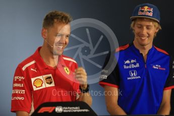 World © Octane Photographic Ltd. Formula 1 – German GP - FIA Drivers’ Press Conference. Scuderia Toro Rosso STR13 – Brendon Hartley and Scuderia Ferrari SF71-H – Sebastian Vettel. Hockenheimring, Baden-Wurttemberg, Germany. Thursday 19th July 2018.