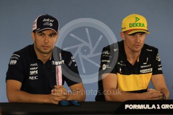World © Octane Photographic Ltd. Formula 1 – German GP - FIA Drivers’ Press Conference. Renault Sport F1 Team RS18 – Nico Hulkenberg and Sahara Force India VJM11 - Sergio Perez. Hockenheimring, Baden-Wurttemberg, Germany. Thursday 19th July 2018.
