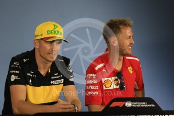 World © Octane Photographic Ltd. Formula 1 – German GP - FIA Drivers’ Press Conference. Renault Sport F1 Team RS18 – Nico Hulkenberg and Scuderia Ferrari SF71-H – Sebastian Vettel. Hockenheimring, Baden-Wurttemberg, Germany. Thursday 19th July 2018.