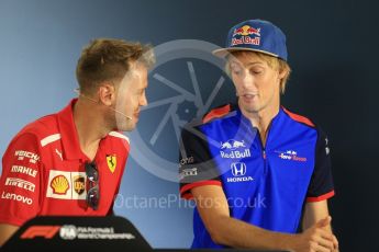 World © Octane Photographic Ltd. Formula 1 – German GP - FIA Drivers’ Press Conference. Scuderia Toro Rosso STR13 – Brendon Hartley and Scuderia Ferrari SF71-H – Sebastian Vettel. Hockenheimring, Baden-Wurttemberg, Germany. Thursday 19th July 2018.
