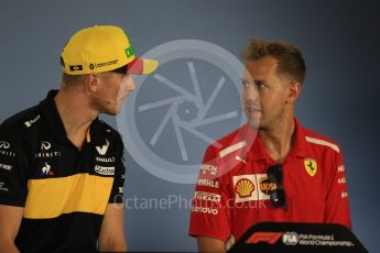 World © Octane Photographic Ltd. Formula 1 – German GP - FIA Drivers’ Press Conference. Renault Sport F1 Team RS18 – Nico Hulkenberg and Scuderia Ferrari SF71-H – Sebastian Vettel. Hockenheimring, Baden-Wurttemberg, Germany. Thursday 19th July 2018.