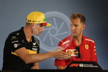 World © Octane Photographic Ltd. Formula 1 – German GP - FIA Drivers’ Press Conference. Renault Sport F1 Team RS18 – Nico Hulkenberg and Scuderia Ferrari SF71-H – Sebastian Vettel. Hockenheimring, Baden-Wurttemberg, Germany. Thursday 19th July 2018.