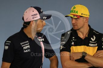 World © Octane Photographic Ltd. Formula 1 – German GP - FIA Drivers’ Press Conference. Renault Sport F1 Team RS18 – Nico Hulkenberg and Sahara Force India VJM11 - Sergio Perez. Hockenheimring, Baden-Wurttemberg, Germany. Thursday 19th July 2018.