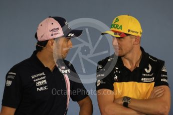 World © Octane Photographic Ltd. Formula 1 – German GP - FIA Drivers’ Press Conference. Renault Sport F1 Team RS18 – Nico Hulkenberg and Sahara Force India VJM11 - Sergio Perez. Hockenheimring, Baden-Wurttemberg, Germany. Thursday 19th July 2018.