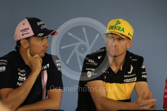 World © Octane Photographic Ltd. Formula 1 – German GP - FIA Drivers’ Press Conference. Renault Sport F1 Team RS18 – Nico Hulkenberg and Sahara Force India VJM11 - Sergio Perez. Hockenheimring, Baden-Wurttemberg, Germany. Thursday 19th July 2018.