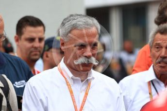 World © Octane Photographic Ltd. Formula 1 – German GP. Chase Carey and Scuderia Ferrari F2004 of Michael Schumacher being driven by his son Mick Schumacher. Hockenheimring, Hockenheim, Germany. Sunday 28th July 2019.