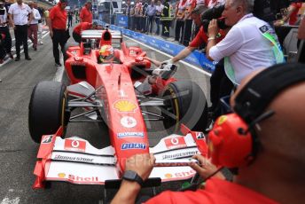 World © Octane Photographic Ltd. Formula 1 – German GP. Scuderia Ferrari F2004 of Michael Schumacher being driven by his son Mick Schumacher. Hockenheimring, Hockenheim, Germany. Saturday 27th July 2019.