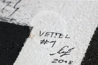 World © Octane Photographic Ltd. Formula 1 – Hungarian GP - Drivers’ Parade. Scuderia Ferrari SF71-H – Sebastian Vettel signed grid box. Hungaroring, Budapest, Hungary. Sunday 29th July 2018.