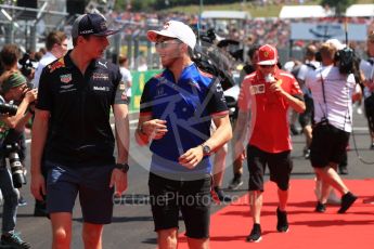 World © Octane Photographic Ltd. Formula 1 – Hungarian GP - Drivers’ Parade. Aston Martin Red Bull Racing TAG Heuer RB14 – Max Verstappen and Scuderia Toro Rosso STR13 – Pierre Gasly. Hungaroring, Budapest, Hungary. Sunday 29th July 2018.