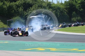World © Octane Photographic Ltd. Formula 1 – Hungarian GP - Race. Aston Martin Red Bull Racing TAG Heuer RB14 – Max Verstappen locks a brake. Hungaroring, Budapest, Hungary. Sunday 29th July 2018.