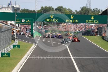 World © Octane Photographic Ltd. Formula 1 – Hungarian GP - Race. Mercedes AMG Petronas Motorsport AMG F1 W09 EQ Power+ - Lewis Hamilton leads the pack into Turn 1. Hungaroring, Budapest, Hungary. Sunday 29th July 2018.