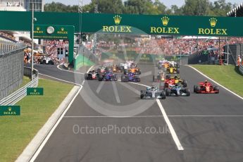 World © Octane Photographic Ltd. Formula 1 – Hungarian GP - Race. Mercedes AMG Petronas Motorsport AMG F1 W09 EQ Power+ - Lewis Hamilton leads the pack into Turn 1. Hungaroring, Budapest, Hungary. Sunday 29th July 2018.