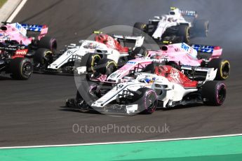 World © Octane Photographic Ltd. Formula 1 – Hungarian GP - Race. Alfa Romeo Sauber F1 Team C37 – Marcus Ericsson, Sahara Force India VJM11 - Esteban Ocon, Charles Leclerc and Sergio Perez. Hungaroring, Budapest, Hungary. Sunday 29th July 2018.