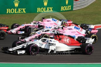 World © Octane Photographic Ltd. Formula 1 – Hungarian GP - Race. Alfa Romeo Sauber F1 Team C37 – Marcus Ericsson, Sahara Force India VJM11 - Esteban Ocon, Charles Leclerc and Sergio Perez. Hungaroring, Budapest, Hungary. Sunday 29th July 2018.