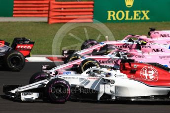 World © Octane Photographic Ltd. Formula 1 – Hungarian GP - Race. Alfa Romeo Sauber F1 Team C37 – Marcus Ericsson, Sahara Force India VJM11 - Esteban Ocon, Charles Leclerc and Sergio Perez. Hungaroring, Budapest, Hungary. Sunday 29th July 2018.