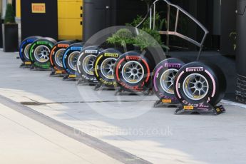 World © Octane Photographic Ltd. Formula 1 – Hungarian GP - Paddock. Pirelli F1 tyre range. Hungaroring, Budapest, Hungary. Saturday 28th July 2018.