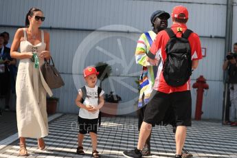 World © Octane Photographic Ltd. Formula 1 – Hungarian GP - Paddock. Scuderia Ferrari SF71-H – Kimi Raikkonen with wife Mintu Virtanen and son Robin Raikkonen. Hungaroring, Budapest, Hungary. Saturday 28th July 2018.