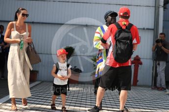 World © Octane Photographic Ltd. Formula 1 – Hungarian GP - Paddock. Scuderia Ferrari SF71-H – Kimi Raikkonen with wife Mintu Virtanen and son Robin Raikkonen. Hungaroring, Budapest, Hungary. Saturday 28th July 2018.