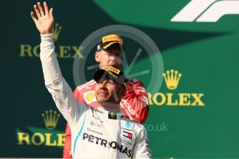 World © Octane Photographic Ltd. Formula 1 – Hungarian GP - Podium. Mercedes AMG Petronas Motorsport AMG F1 W09 EQ Power+ - Lewis Hamilton and Scuderia Ferrari SF71-H – Sebastian Vettel. Hungaroring, Budapest, Hungary. Sunday 29th July 2018.