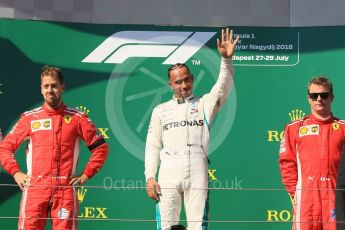 World © Octane Photographic Ltd. Formula 1 – Hungarian GP - Podium. Mercedes AMG Petronas Motorsport AMG F1 W09 EQ Power+ - Lewis Hamilton and Scuderia Ferrari SF71-H – Sebastian Vettel and Kimi Raikkonen. Hungaroring, Budapest, Hungary. Sunday 29th July 2018.