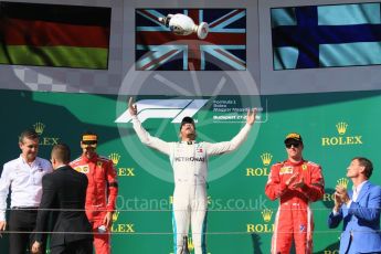 World © Octane Photographic Ltd. Formula 1 – Hungarian GP - Podium. Mercedes AMG Petronas Motorsport AMG F1 W09 EQ Power+ - Lewis Hamilton and Scuderia Ferrari SF71-H – Sebastian Vettel, Kimi Raikkonen and Riccardo Musconi - Senior Race Engineer car #44. Hungaroring, Budapest, Hungary. Sunday 29th July 2018.