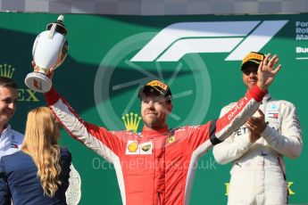 World © Octane Photographic Ltd. Formula 1 – Hungarian GP - Podium. Scuderia Ferrari SF71-H – Sebastian Vettel and Mercedes AMG Petronas Motorsport AMG F1 W09 EQ Power+ - Lewis Hamilton. Hungaroring, Budapest, Hungary. Sunday 29th July 2018.