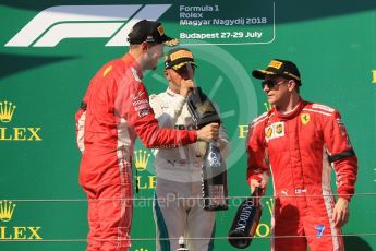 World © Octane Photographic Ltd. Formula 1 – Hungarian GP - Podium. Mercedes AMG Petronas Motorsport AMG F1 W09 EQ Power+ - Lewis Hamilton and Scuderia Ferrari SF71-H – Sebastian Vettel and Kimi Raikkonen. Hungaroring, Budapest, Hungary. Sunday 29th July 2018.
