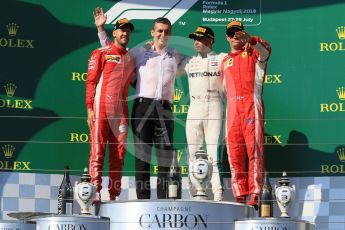 World © Octane Photographic Ltd. Formula 1 – Hungarian GP - Podium. Mercedes AMG Petronas Motorsport AMG F1 W09 EQ Power+ - Lewis Hamilton and Scuderia Ferrari SF71-H – Sebastian Vettel, Kimi Raikkonen and Riccardo Musconi - Senior Race Engineer car #44. Hungaroring, Budapest, Hungary. Sunday 29th July 2018.