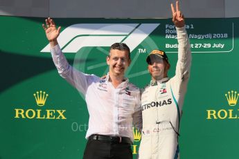 World © Octane Photographic Ltd. Formula 1 – Hungarian GP - Podium. Mercedes AMG Petronas Motorsport AMG F1 W09 EQ Power+ - Lewis Hamilton and Riccardo Musconi - Senior Race Engineer car #44. Hungaroring, Budapest, Hungary. Sunday 29th July 2018.