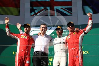 World © Octane Photographic Ltd. Formula 1 – Hungarian GP - Podium. Mercedes AMG Petronas Motorsport AMG F1 W09 EQ Power+ - Lewis Hamilton and Scuderia Ferrari SF71-H – Sebastian Vettel, Kimi Raikkonen and Riccardo Musconi - Senior Race Engineer car #44. Hungaroring, Budapest, Hungary. Sunday 29th July 2018.