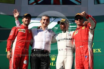 World © Octane Photographic Ltd. Formula 1 – Hungarian GP - Podium. Mercedes AMG Petronas Motorsport AMG F1 W09 EQ Power+ - Lewis Hamilton and Scuderia Ferrari SF71-H – Sebastian Vettel, Kimi Raikkonen and Riccardo Musconi - Senior Race Engineer car #44. Hungaroring, Budapest, Hungary. Sunday 29th July 2018.