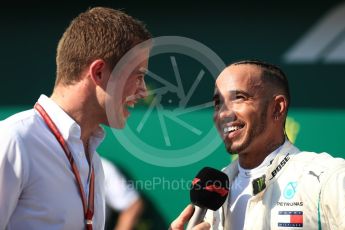 World © Octane Photographic Ltd. Formula 1 – Hungarian GP - Parc Ferme. Mercedes AMG Petronas Motorsport AMG F1 W09 EQ Power+ - Lewis Hamilton and Paul di Resta. Hungaroring, Budapest, Hungary. Sunday 29th July 2018.